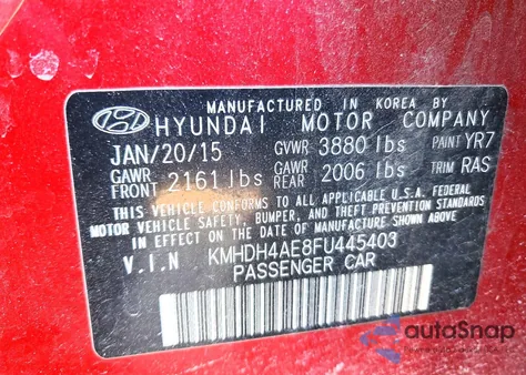 2015 Hyundai Elantra Se z USA, uszkodzony, nr VIN KMHDH4AE8FU445403